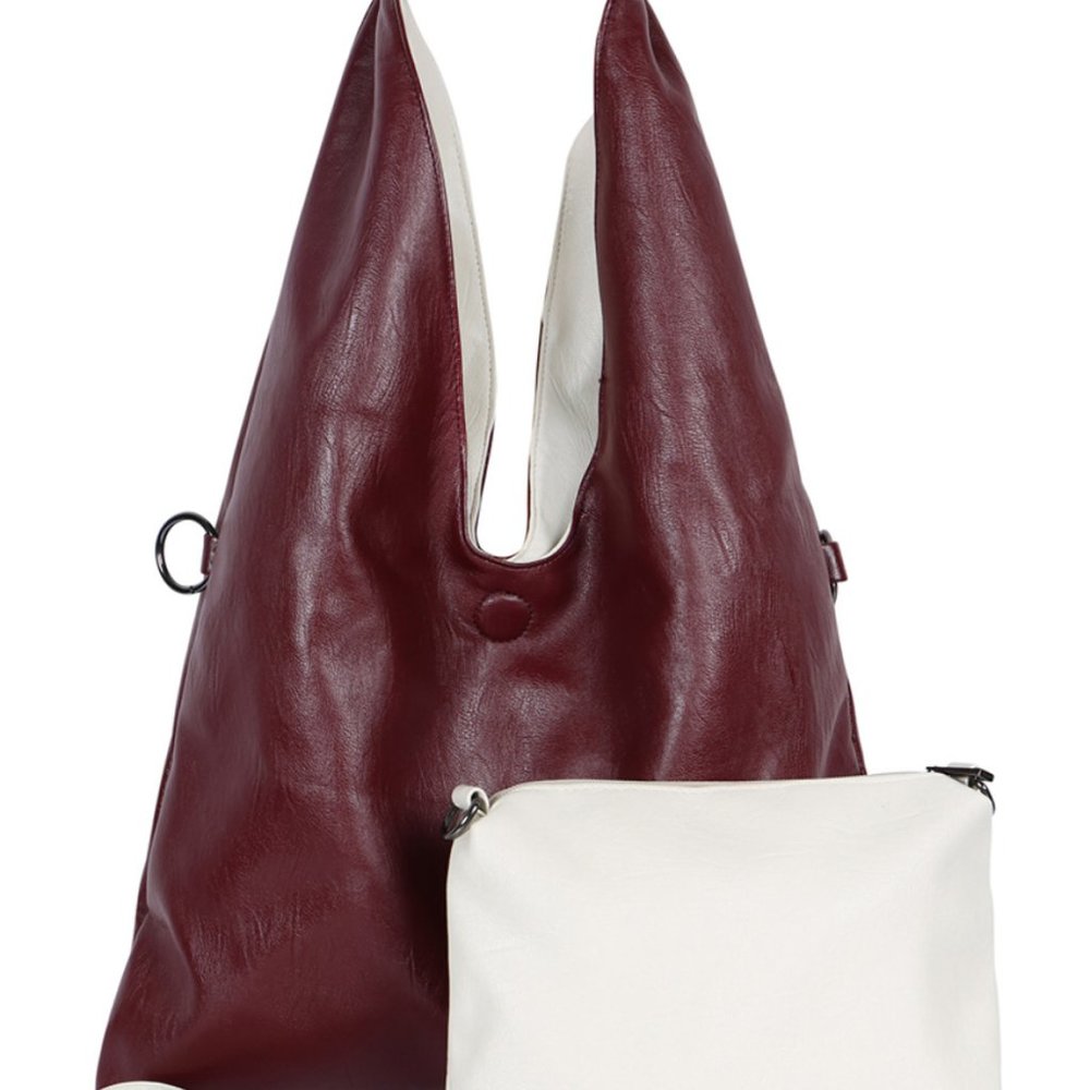BURGUNDY HOBO LEATHER BAG AND POUCH